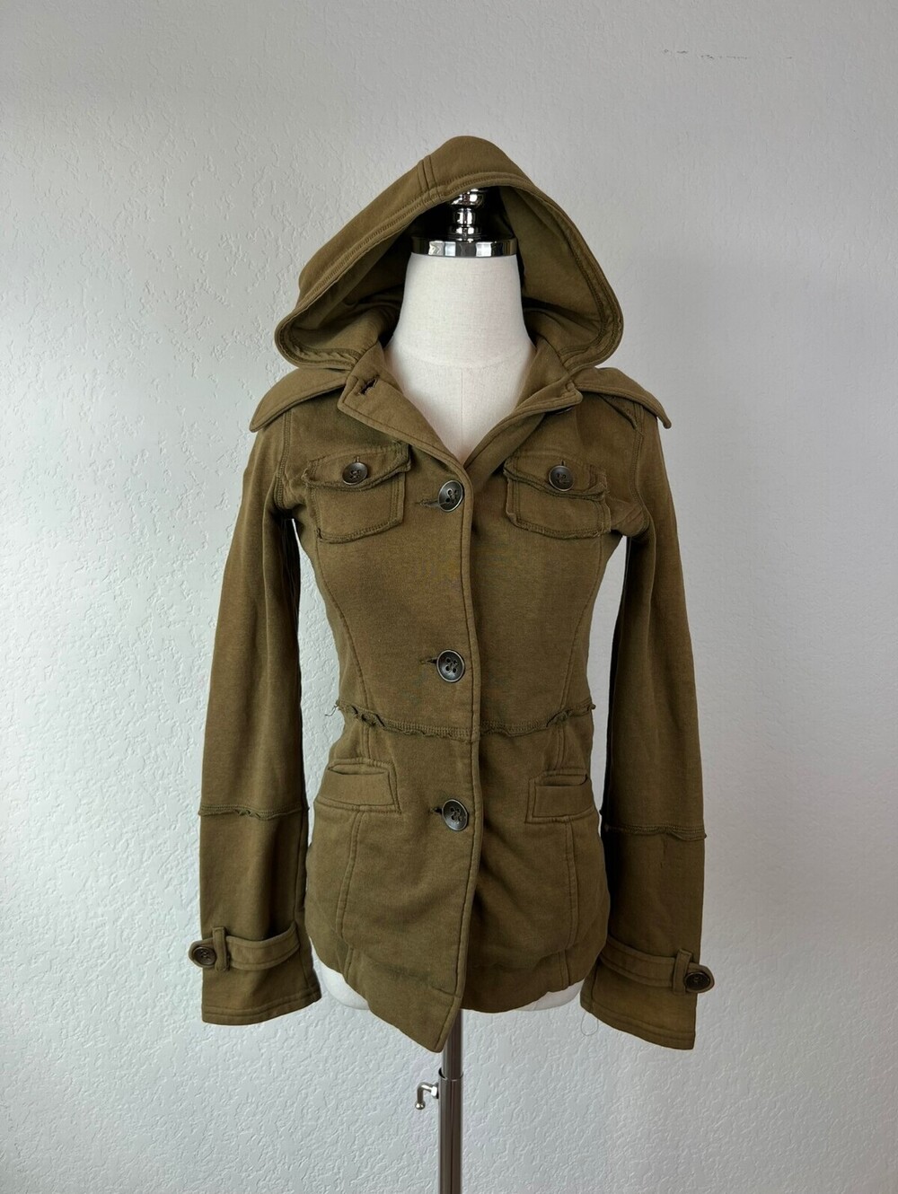 Vintage Y2K Green Grunge Button Up Jacket with Hood Twilight size Small